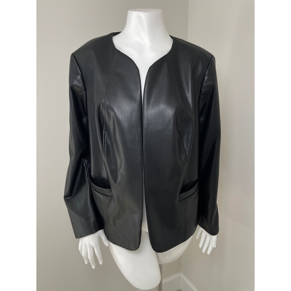 The Limited Black Faux Leather Open Front Blazer Jacket Plus Size 1X Coat